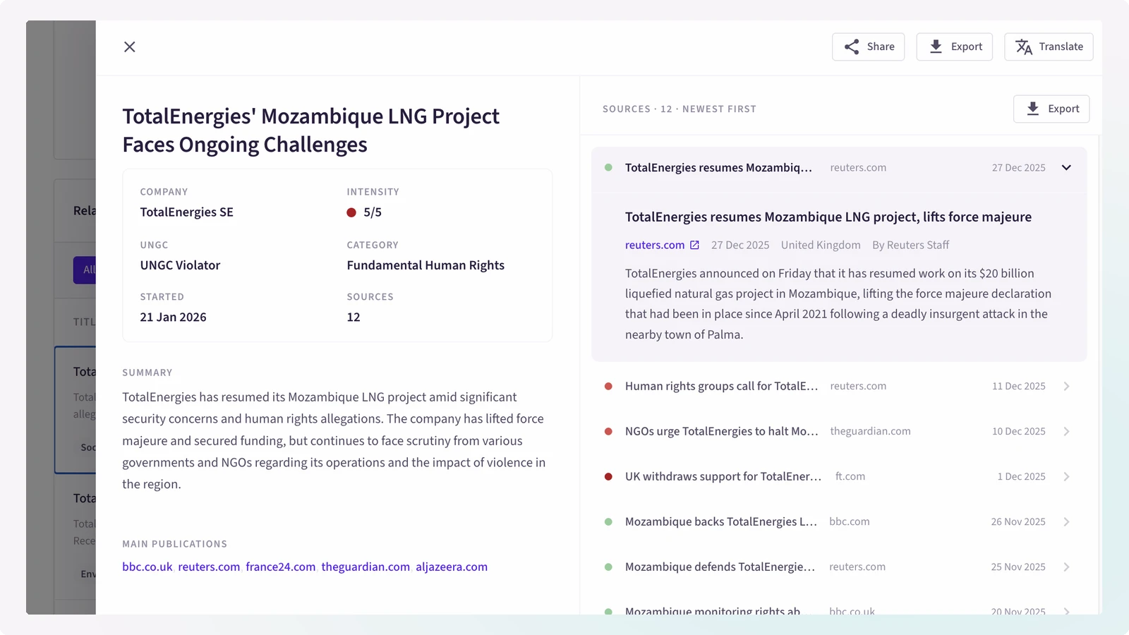 An individual case with attributed news sources