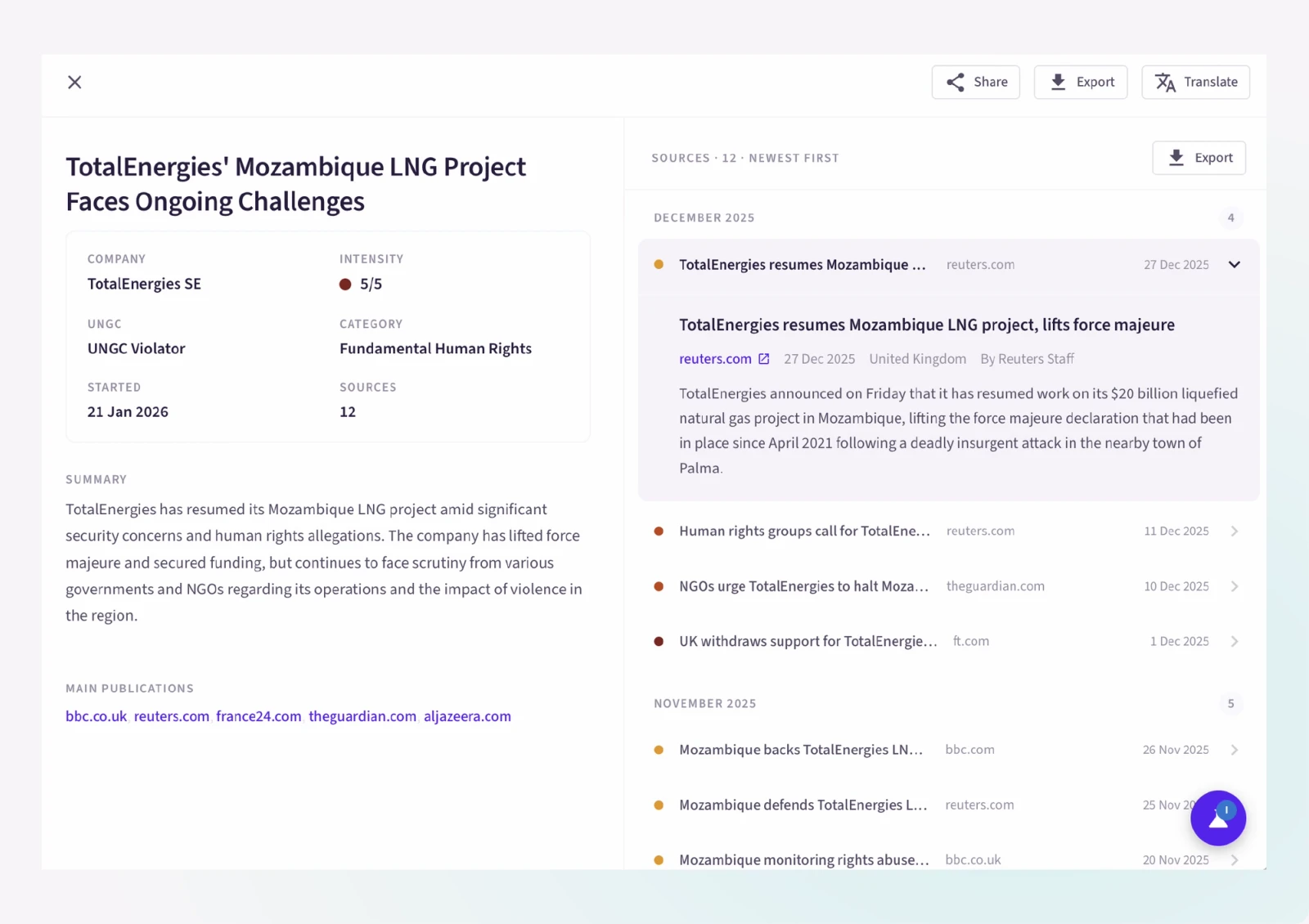 Real-time controversy monitoring, a detailed event view