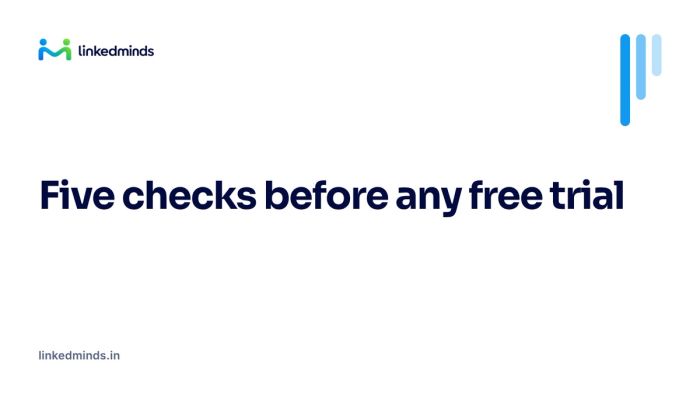 A simple checklist of five items beside a calendar showing a 15 day free trial.