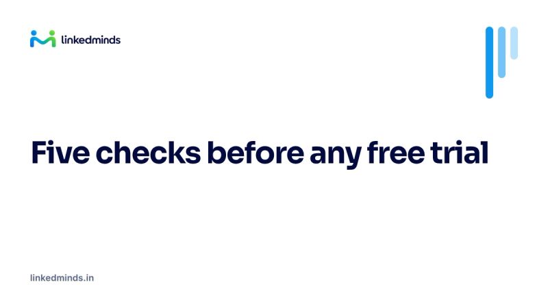 A simple checklist of five items beside a calendar showing a 15 day free trial.