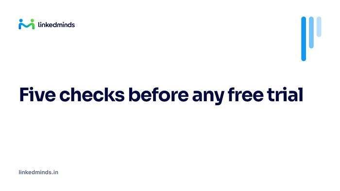 A simple checklist of five items beside a calendar showing a 15 day free trial.