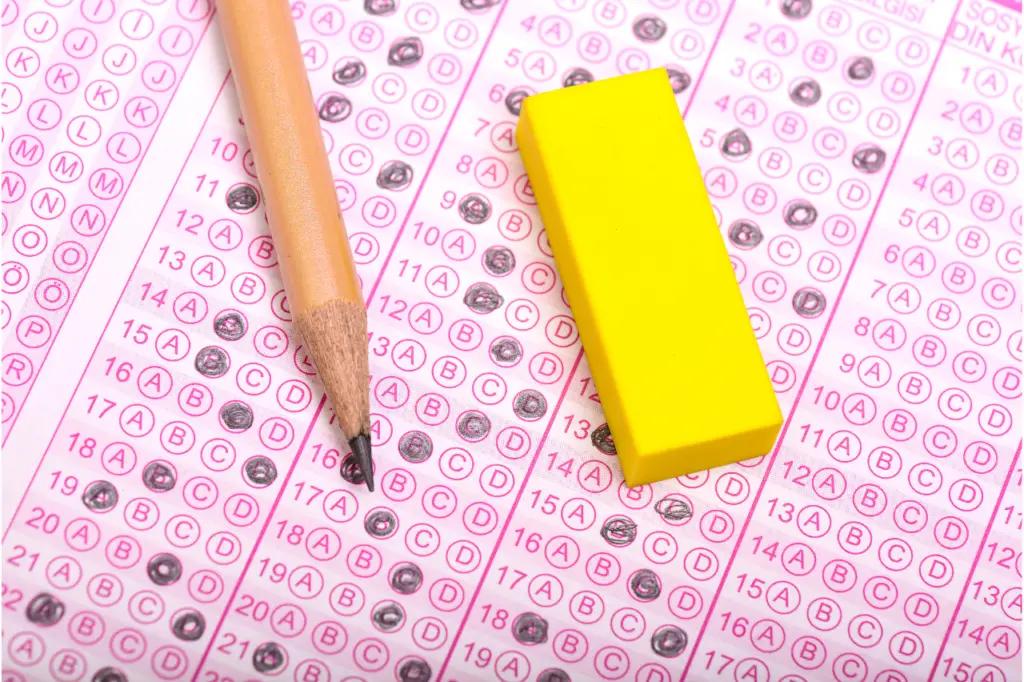 exam sheet with pencil and eraser