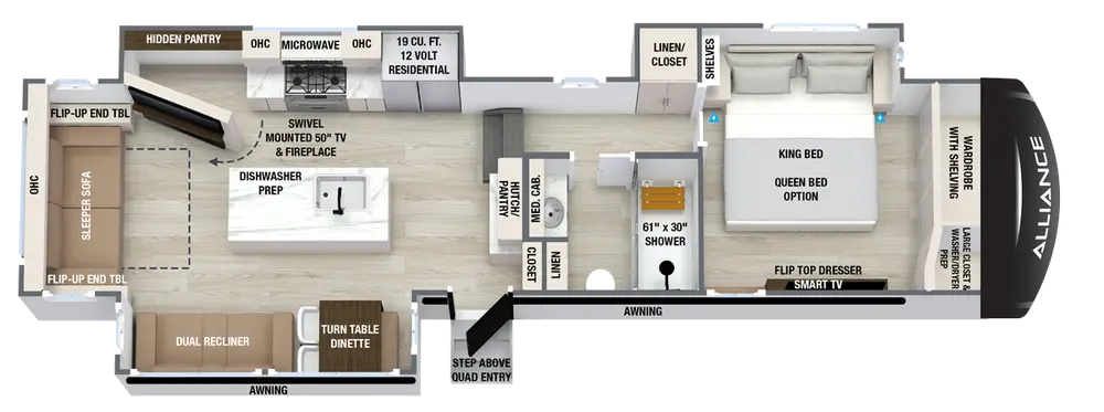 Alliance Alliance Paradigm 340RL floor plan layout published by Alliance RV