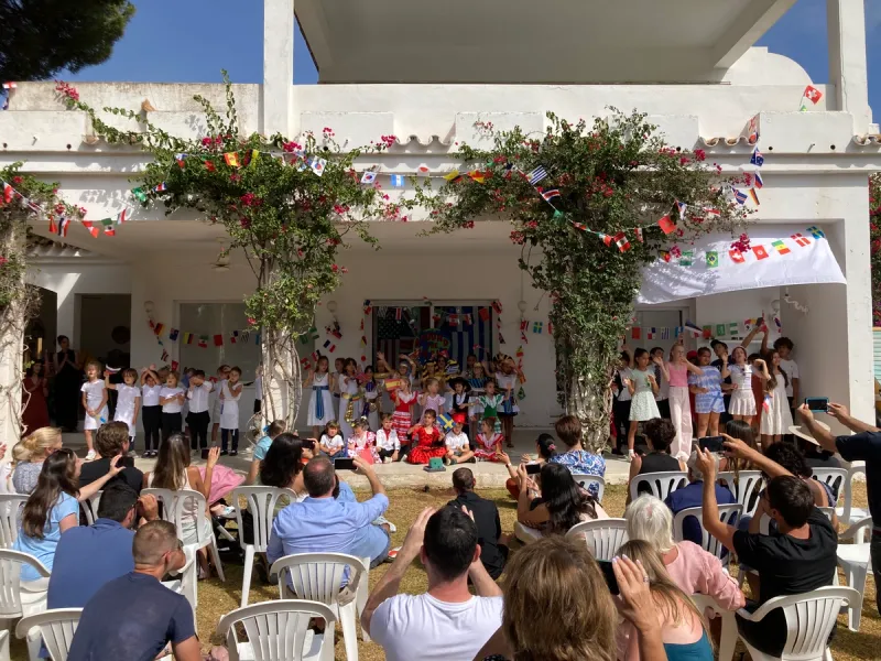 end of term school show on veranda in Spain