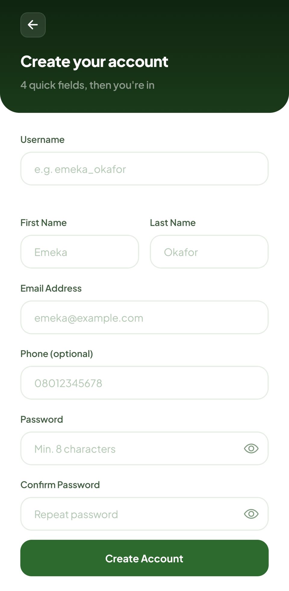 screenshot of the log in page with username field