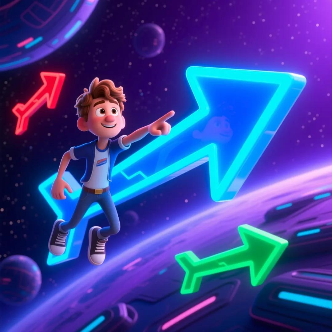 El personaje en el espacio interactuando con la flecha de profundidad más grande