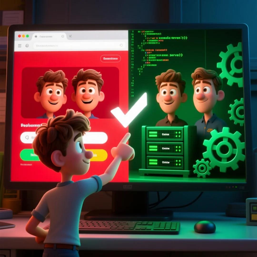 Imagen de un personaje que apunta a un monitor