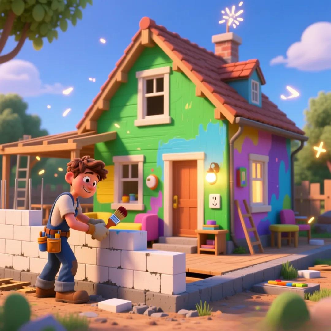 Imagen de un personaje construyendo su casa con buenas prácticas