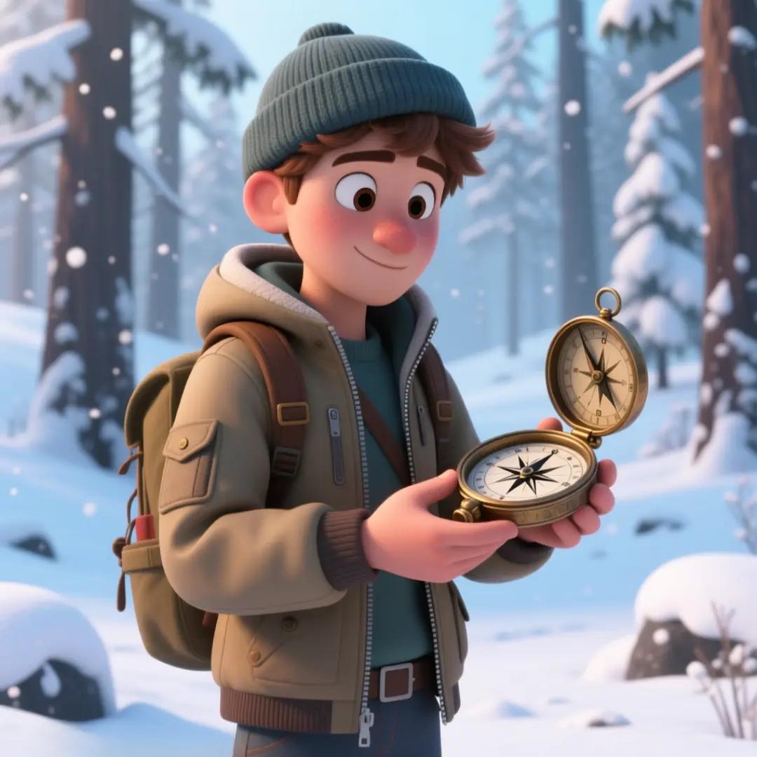 Imagen de un personaje guiado por una brújula