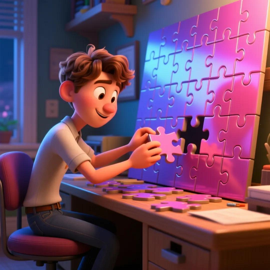 Imagen de un personaje armando un rompecabezas