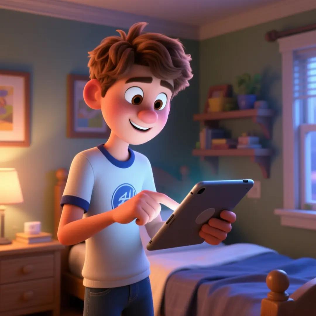 Imagen de un personaje interactuando con una tablet