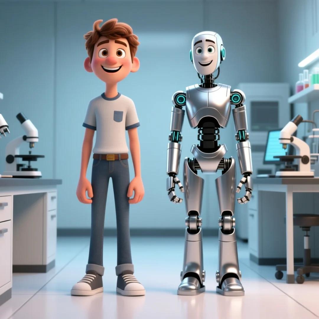 Imagen de un humano y un robot