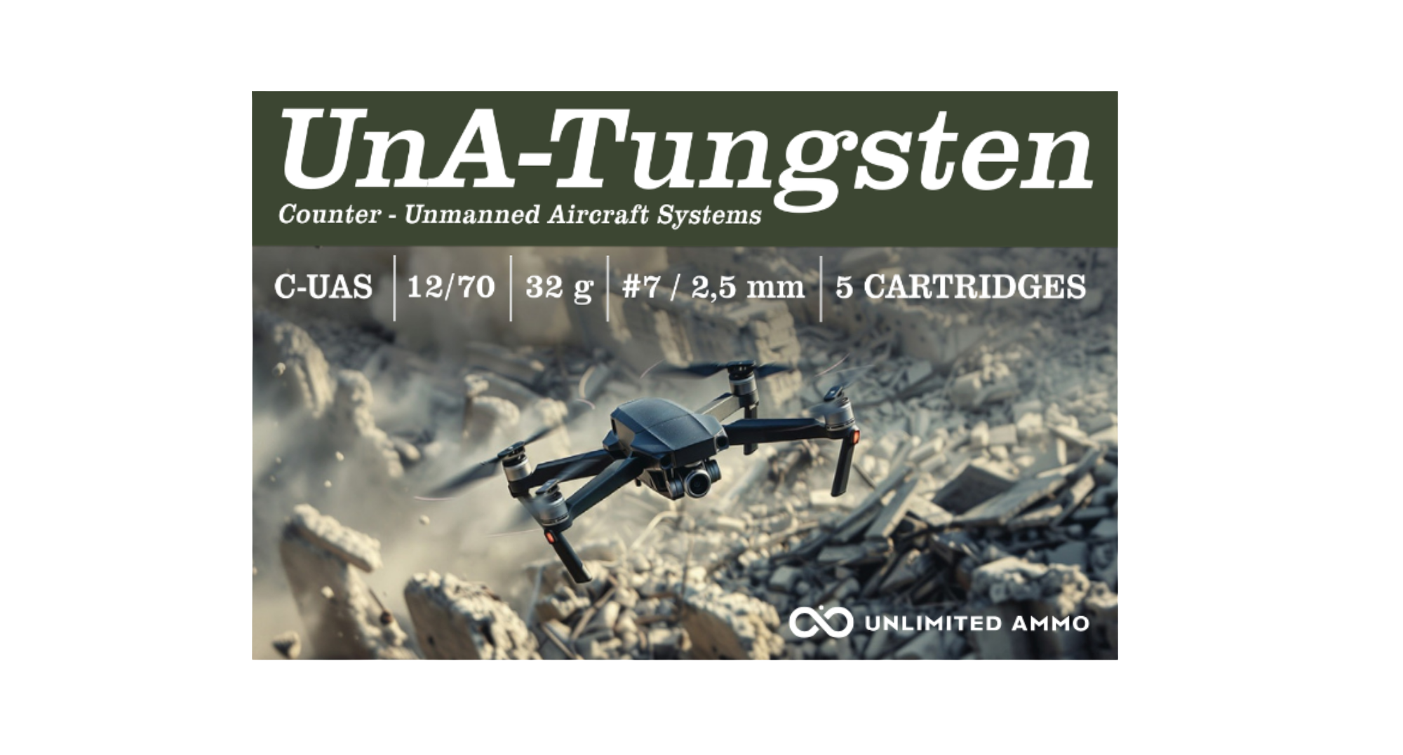 12/70 UnA-Tungsten C‑UAS 32 g dronetorjuntapatruuna viranomaiskäyttöön