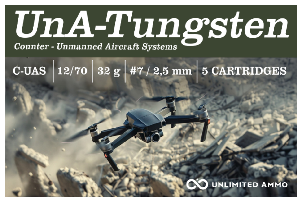 12/70 UnA-Tungsten C‑UAS 32 g dronetorjuntapatruuna viranomaiskäyttöön