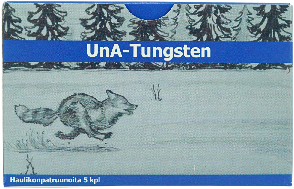 UnA-Tungsten 12/70 32 g kotimainen haulikonpatruuna metsästykseen. Jokamies-lataus toimii tehokkaasti ja turvallisesti myös vanhemmissa haulikoissa.
