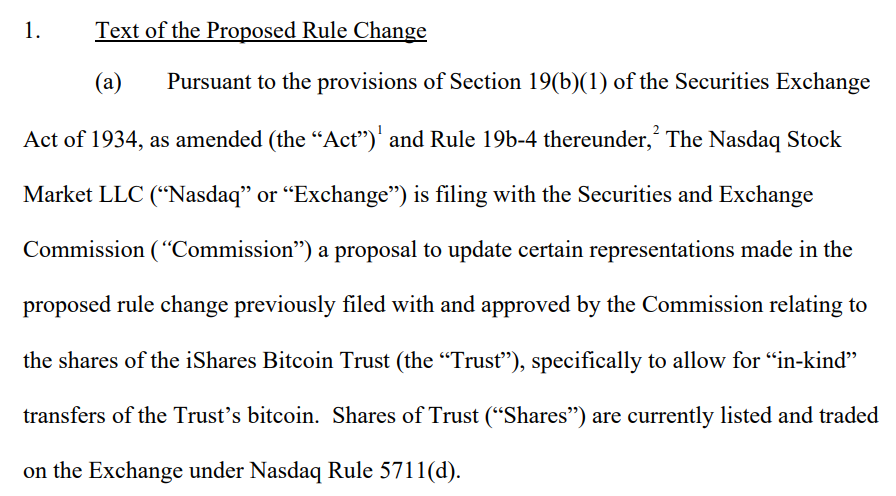 BlackRock's $11 Trillion iShares Bitcoin Trust ($IBIT) Files for In-Kind Redemptions, NYSE and Nasdaq Follow