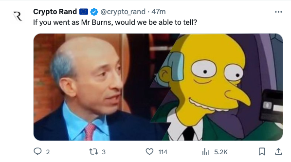 A picture of Gary Gensler next to Simpson's villain Mr. Burns 