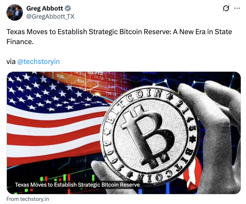 Texas Governor Greg Abbott Signals Support to Sign Strategic Bitcoin Reserve Bill Establishing State-Level Bitcoin Reserve
