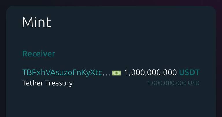 Tether minted 1 billion USDT, increasing its…