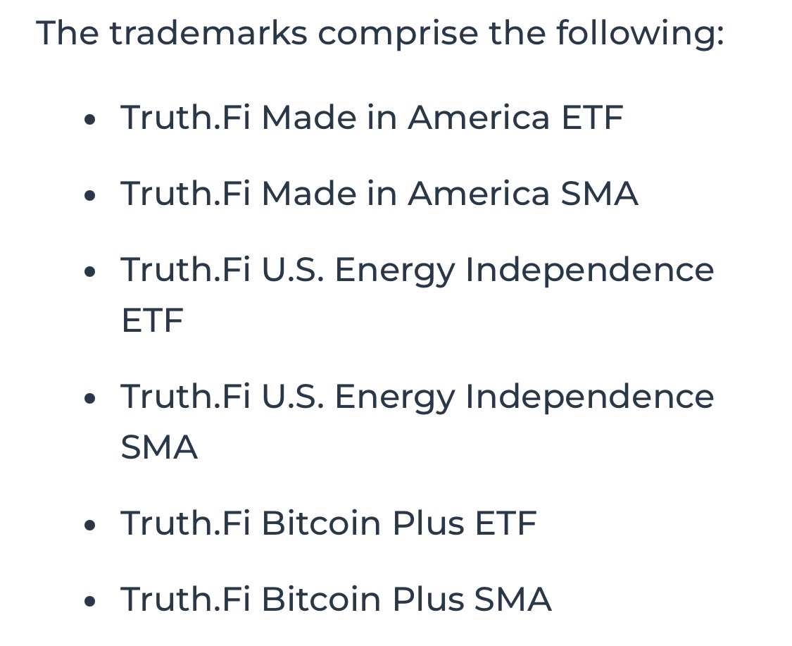 Trump Media Registers Trademarks for TruthFi Investment Vehicles, Including Bitcoin Plus ETF and SMA on February 6, 2025
