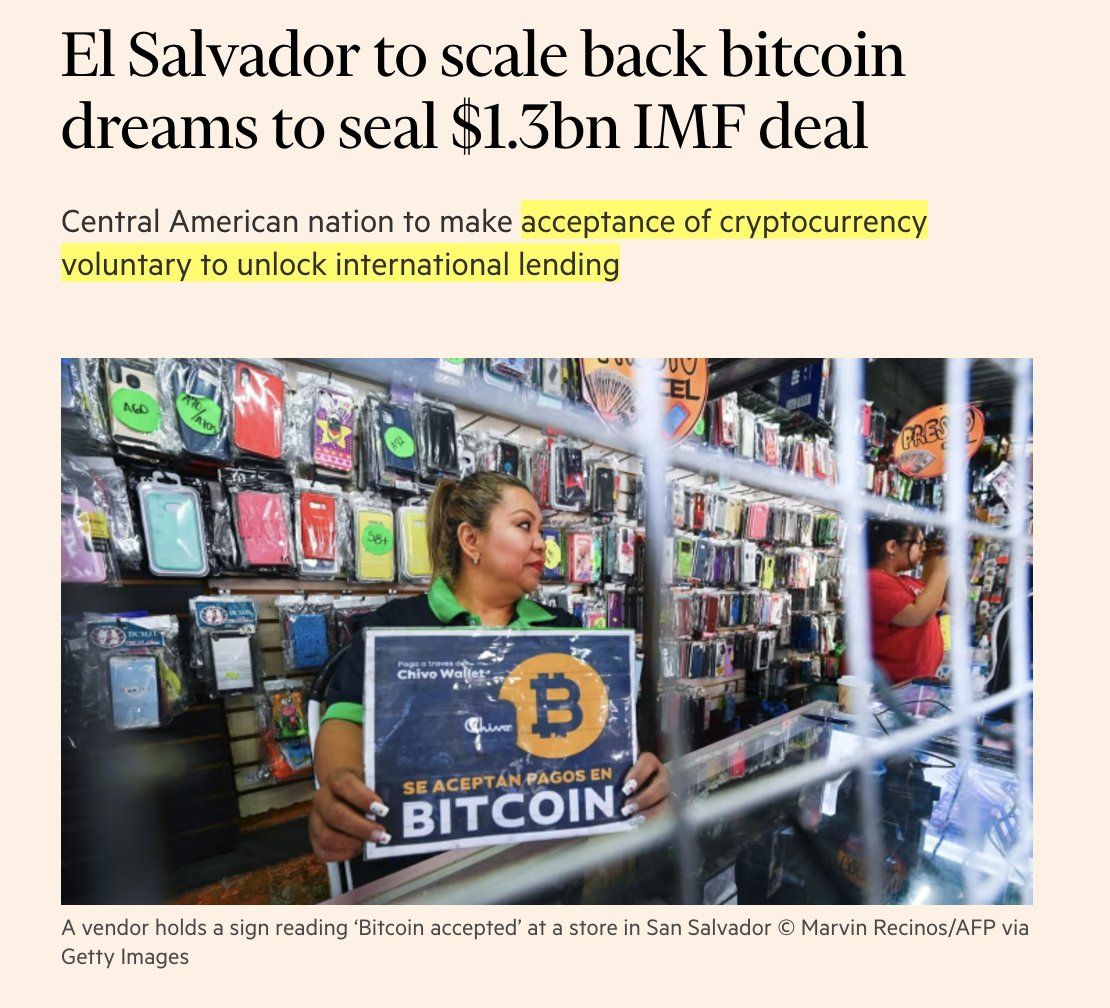 El Salvador to Make Bitcoin Voluntary to Secure $1.3B IMF Loan in Weeks