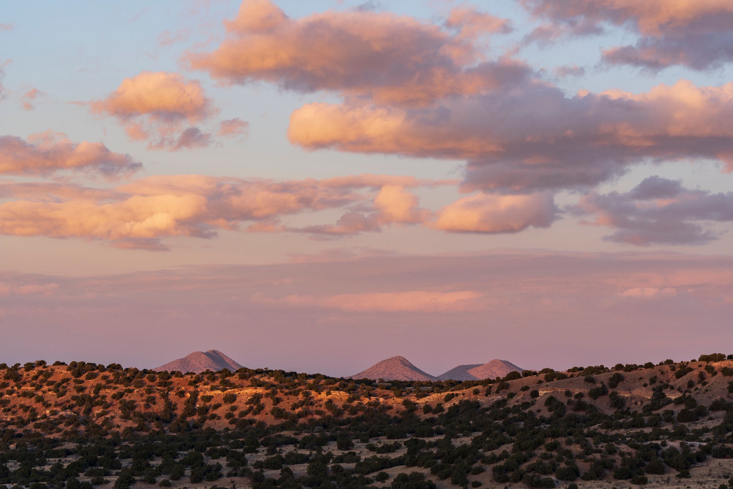 New Mexico high desert hills at sunset