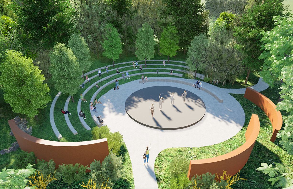 Rendering of an amphitheater landscape design, an example of contemporary Southwest landscape architecture