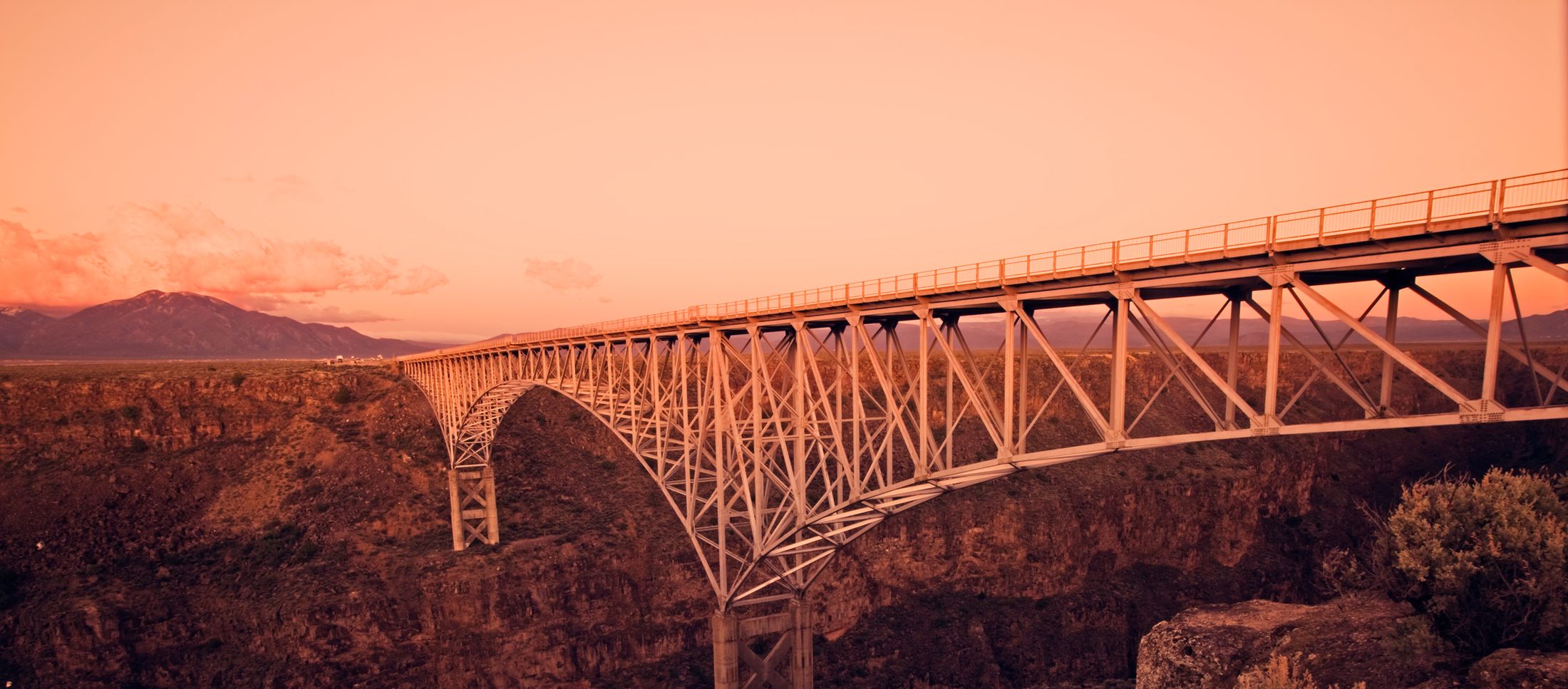 The Rio Grande Gorge Bridge at sunset near Taos, New Mexico