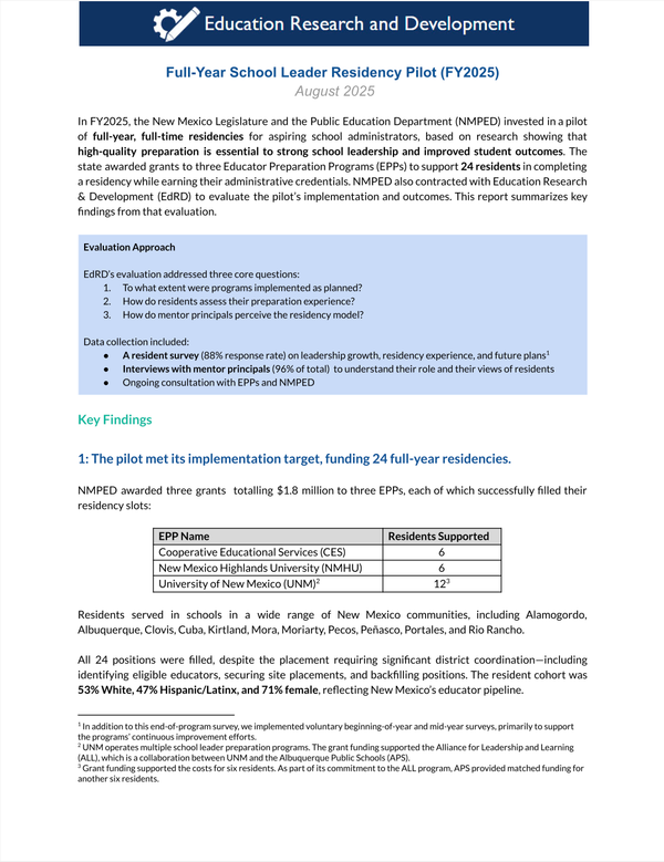Full-Year School Leader Residency Pilot (FY2025)