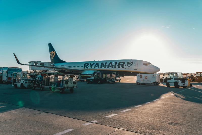 Ryanair sat at an airport gate