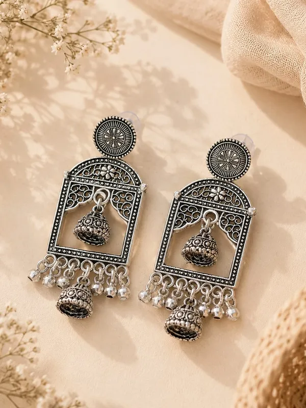 Vintage Jharokha Jhumka Oxidized Earrings