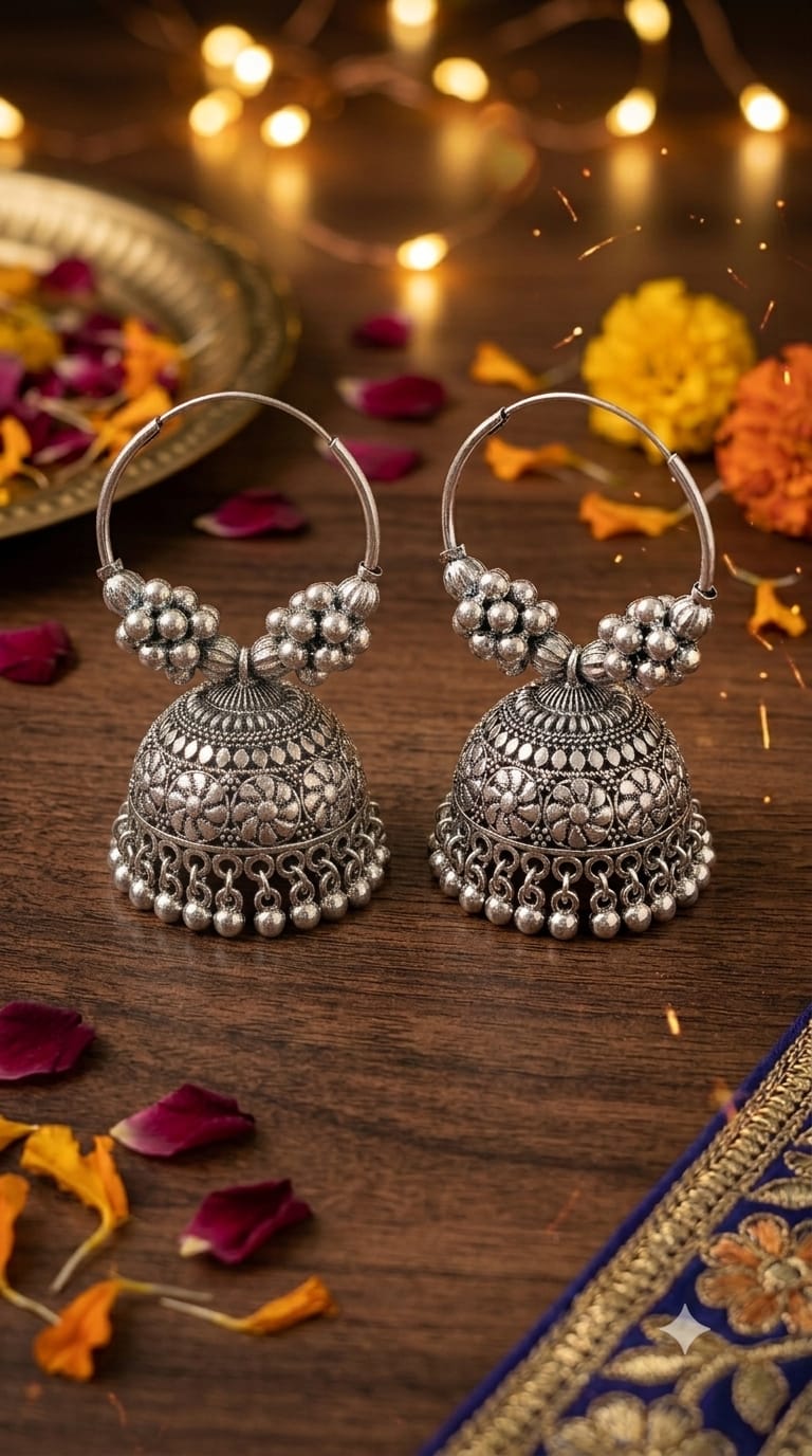 Oxidized Silver Hoop Jhumkas