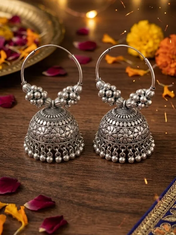 Oxidized Silver Hoop Jhumkas