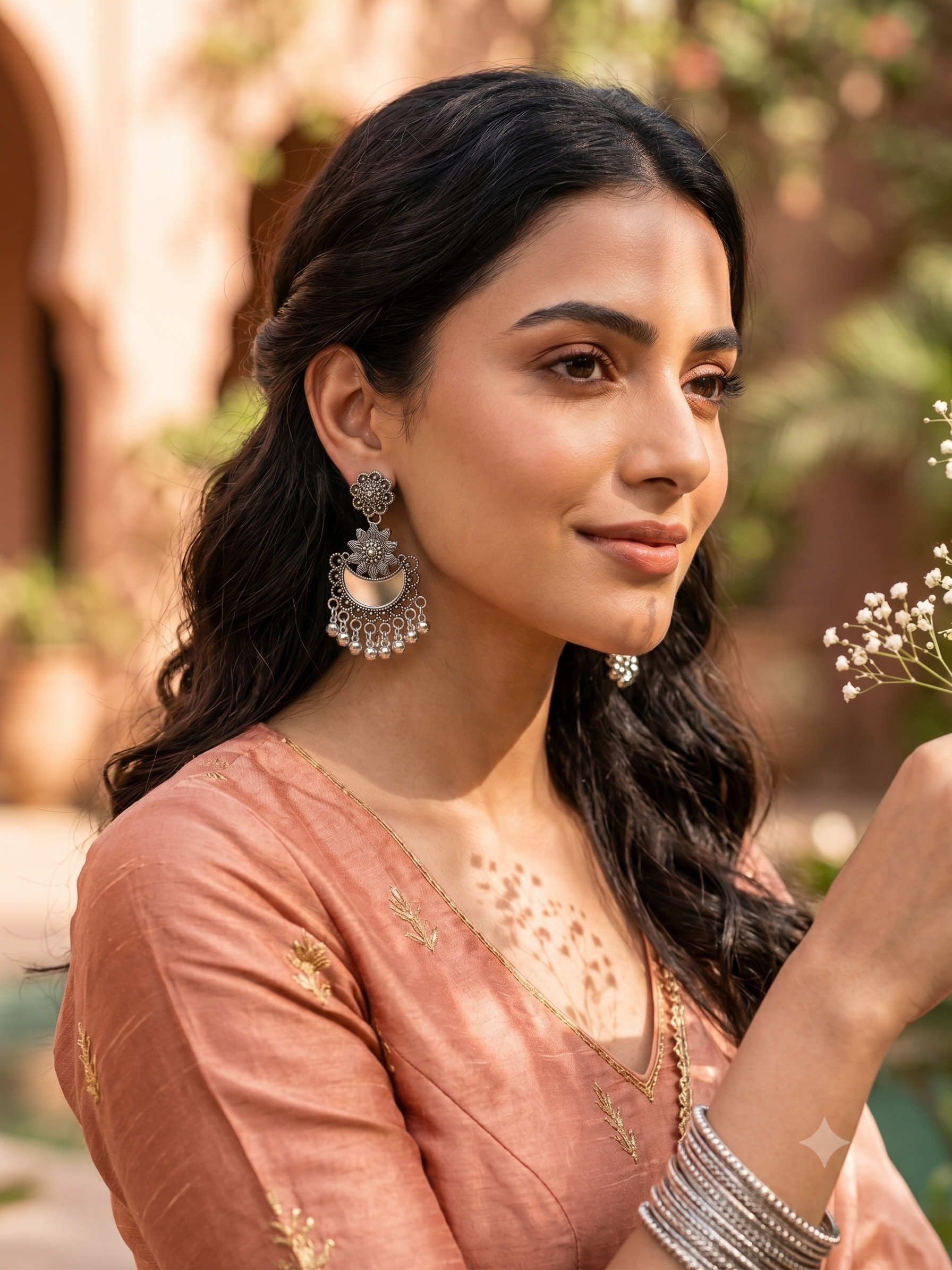 Crescent Chandbali Oxidised Earrings — alternate view