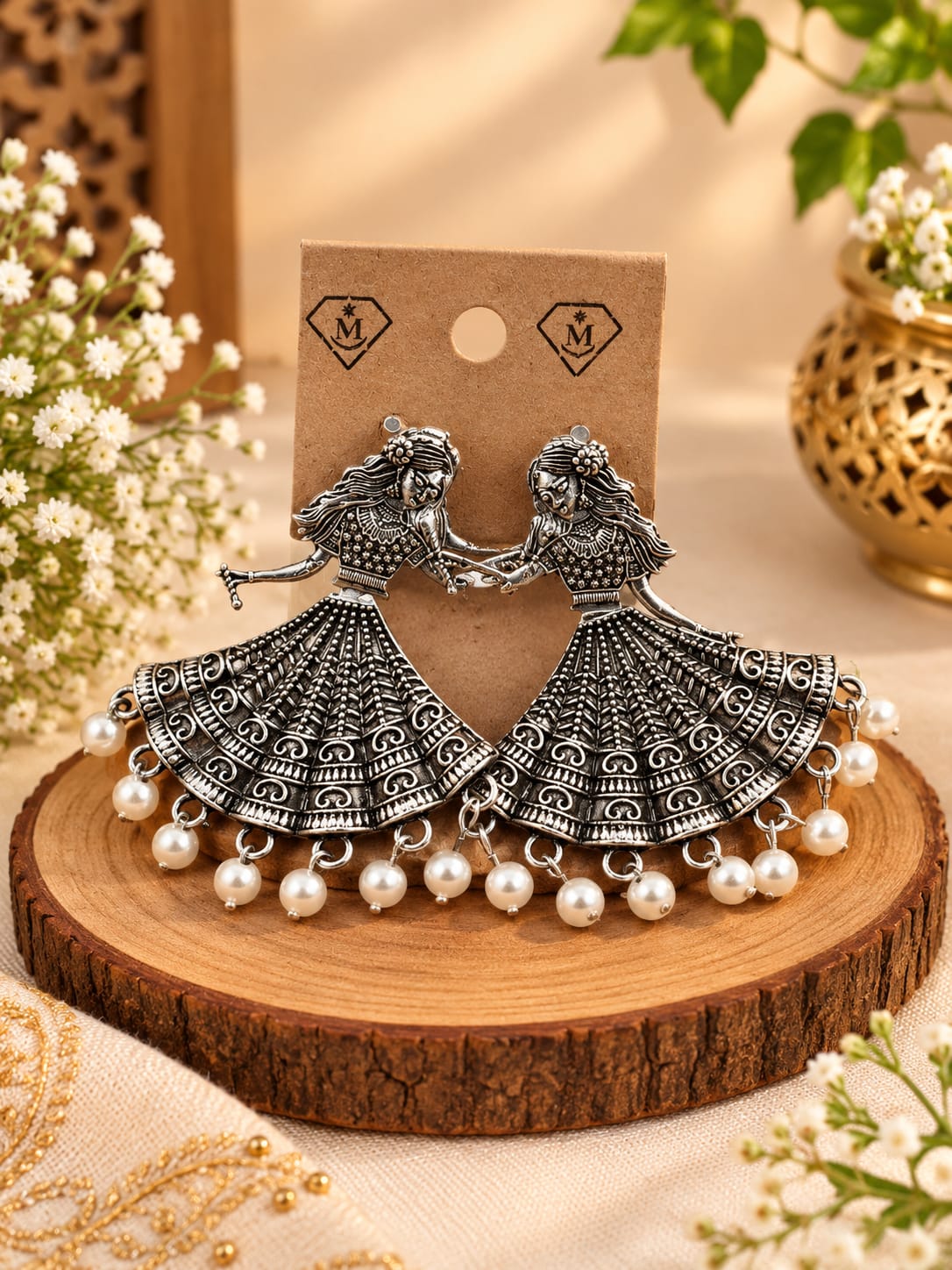 Elegant Oxidized Silver Dancing-Doll Inspired Jhumka Earrings