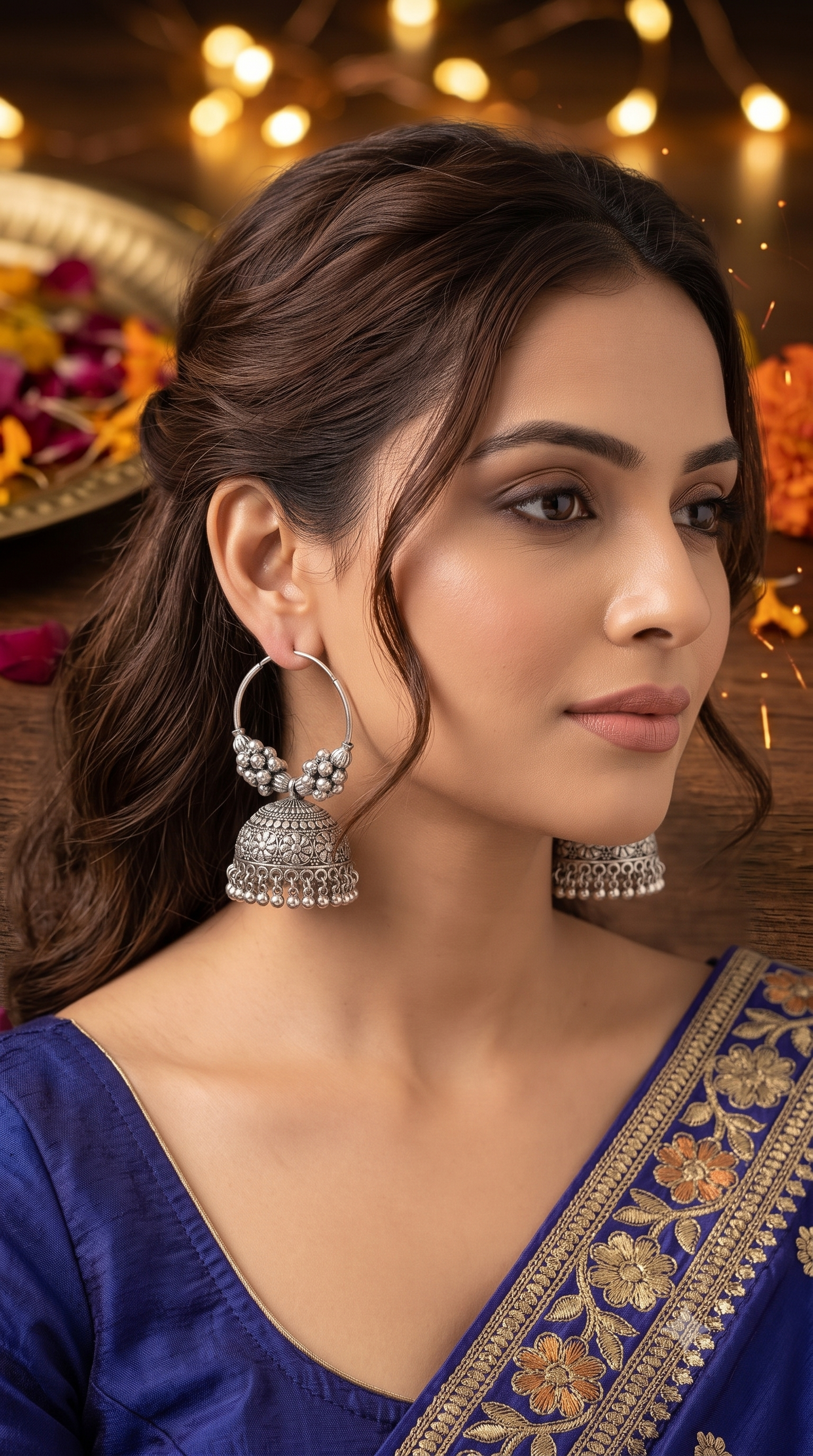 Oxidized Silver Hoop Jhumkas — alternate view