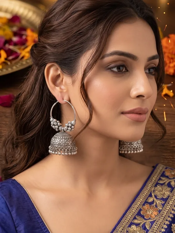 Oxidized Silver Hoop Jhumkas — alternate view