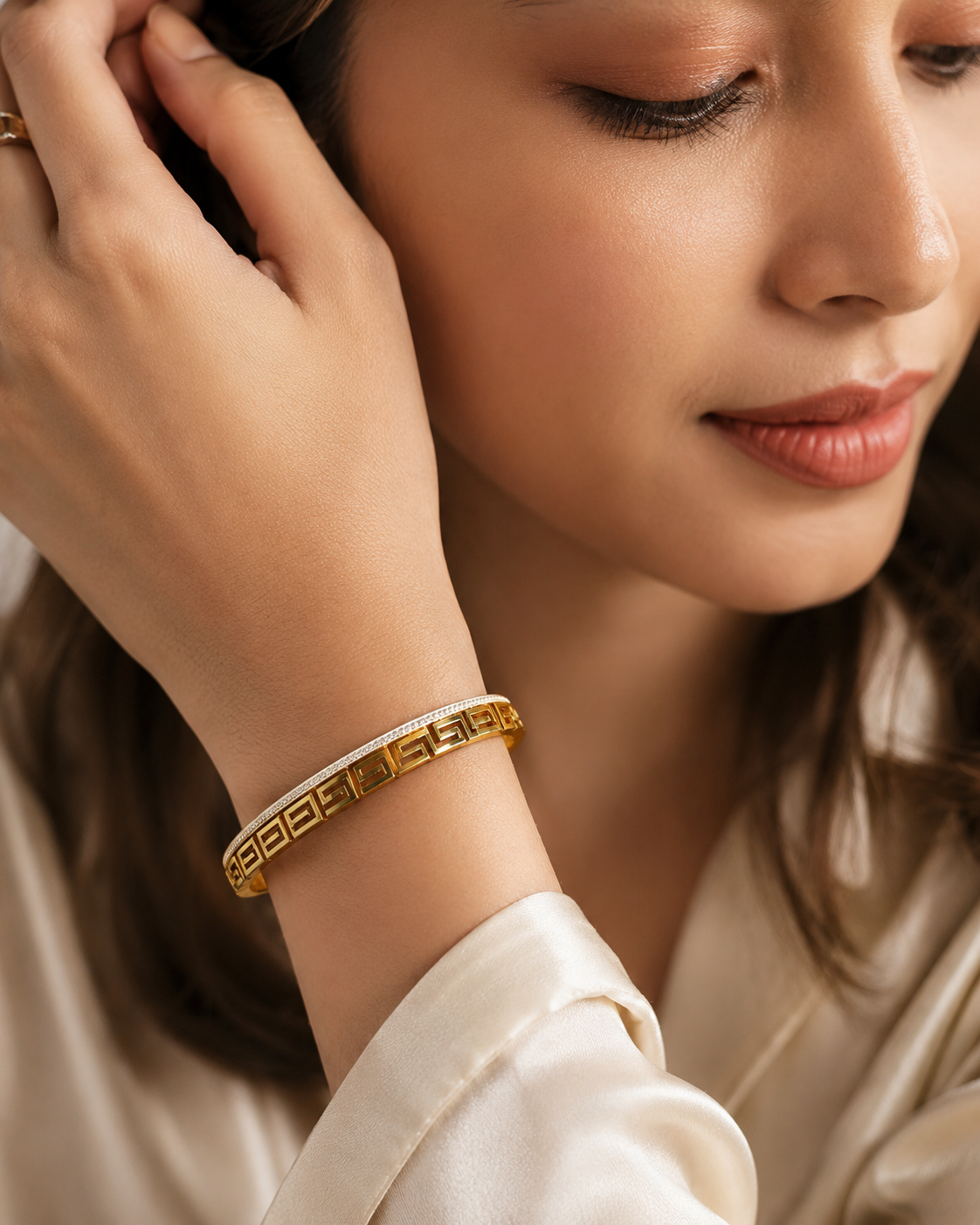 Luxury Greek Pattern Gold Bangle Bracelet — alternate view