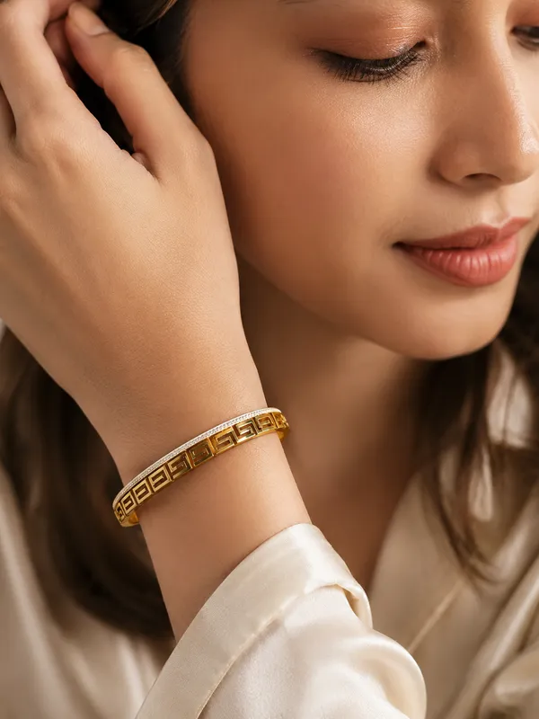 Luxury Greek Pattern Gold Bangle Bracelet — alternate view