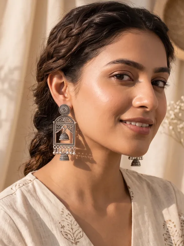 Vintage Jharokha Jhumka Oxidized Earrings — alternate view