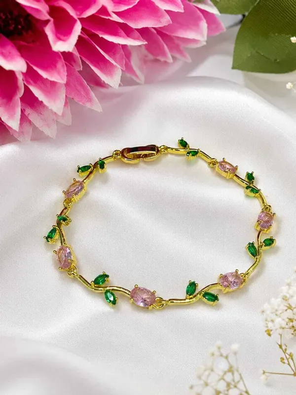 Tulip Pink and Green Crystal Braclet