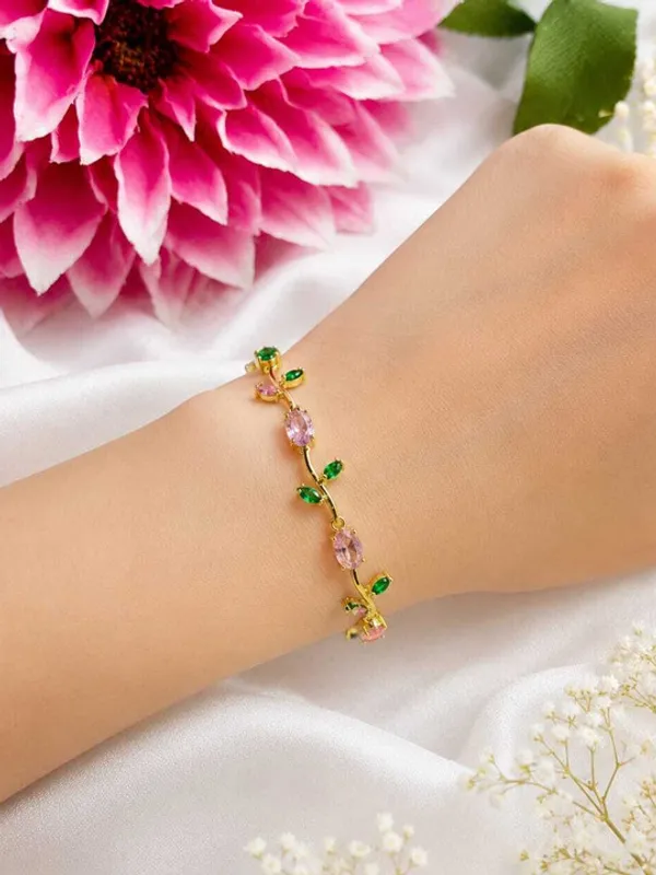 Tulip Pink and Green Crystal Braclet — alternate view