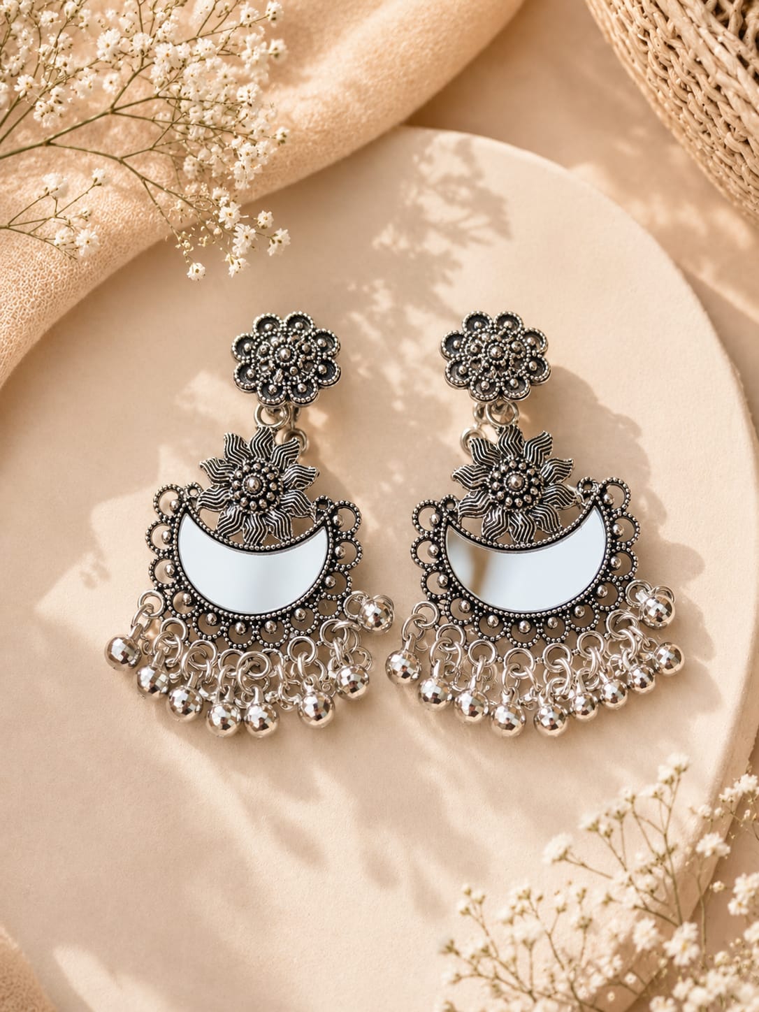 Crescent Chandbali Oxidised Earrings