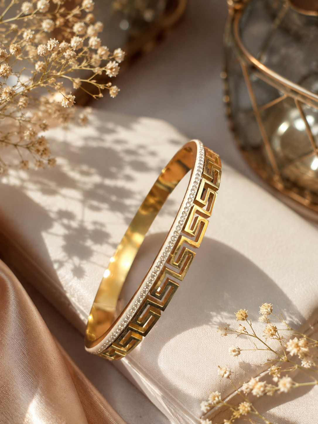 Luxury Greek Pattern Gold Bangle Bracelet