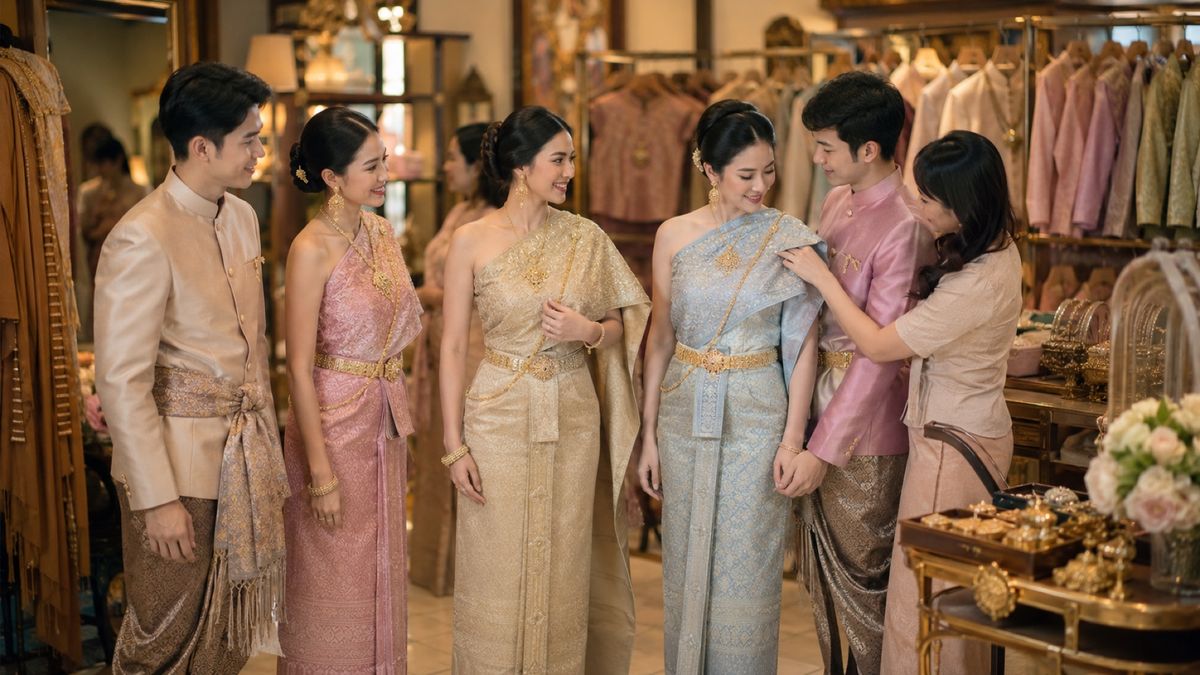 ลูกค้าหมู่คณะเช่าชุดไทยสำหรับงานพิธี