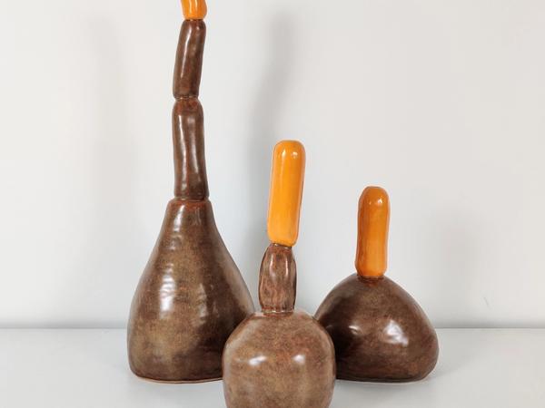 three ceramic Log Vases