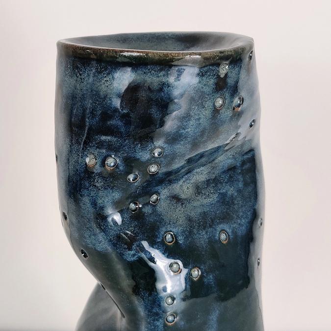 ceramic Untitled Vase (denim and orange)