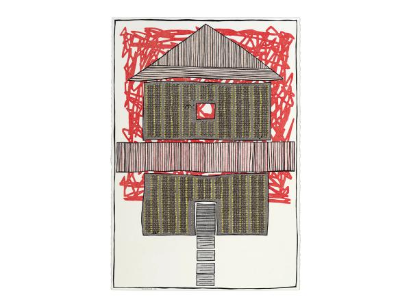 pen and colored pencil drawing Hostile House by Jen Wohlner