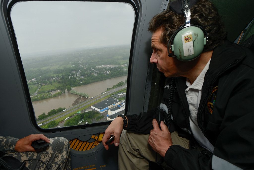 Governor Cuomo riding in a helicopter