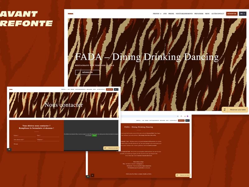 Plusieurs pages de l’ancien site du FADA avant refonte complète par Soora Digital.